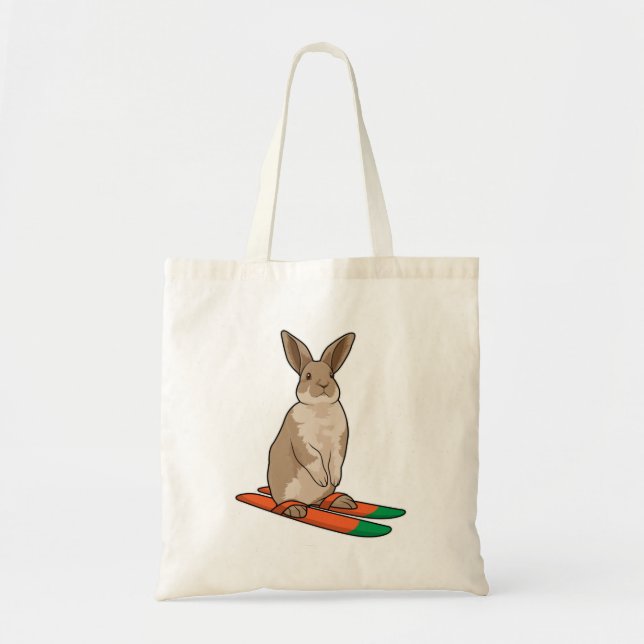 Tote Bag Lapin comme skieur avec ski (Devant)
