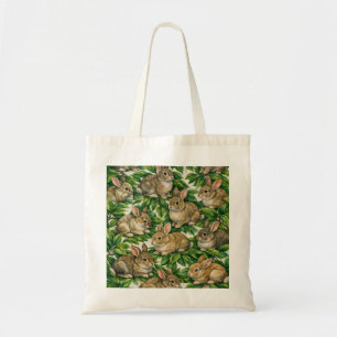 Tote Bag Lapin de bois et motif de feuille verte
