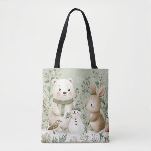 Tote Bag Lapin de la forêt de bois Bonhomme de neige ours