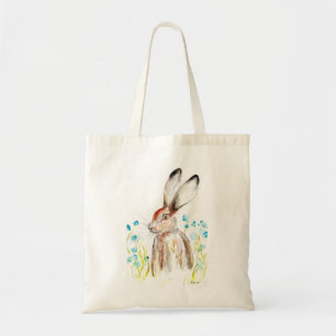 Tote Bag Lapin de Pâques à l'aquarelle lièvre animal Fleurs