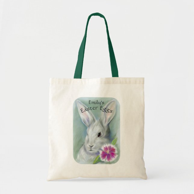 Tote Bag Lapin de Pâques avec Fleur Rose Personnalisé (Devant)