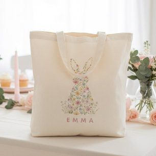 Tote Bag Lapin de Pâques Floral Personnalisé  Personnalisab