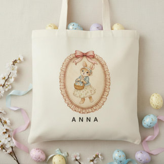 Tote Bag Lapin de Pâques Vintage Personnalisé au Pastel