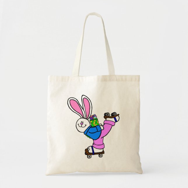 Tote Bag Lapin de patinage de rouleau Pâques avec le panier (Devant)