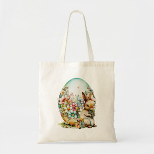 Tote Bag Lapin De Printemps Et Oeuf Floral - Pâques