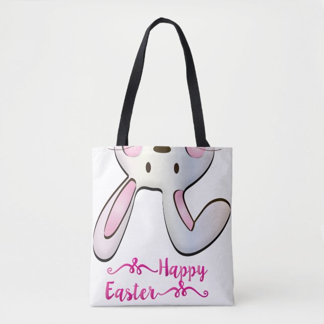 Tote Bag Lapin Lapin De Pâques Rose Mignonne Et Drôle (Devant)