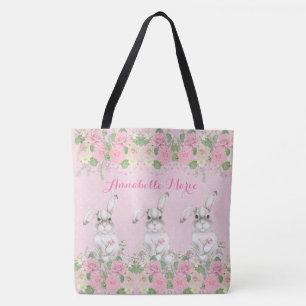 Tote Bag Lapin Lapin Fleur Rose Précieux