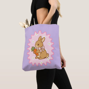 Tote Bag Lapin Mignon Carotte Fleurs de Printemps