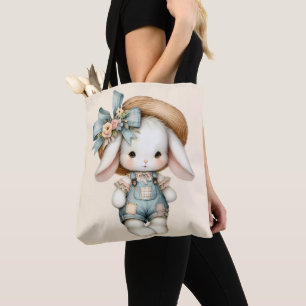 Tote Bag Lapin mignon dans les couloirs avec Casquette pail