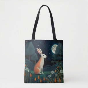 Tote Bag Lapin orange et blanc au clair de lune