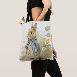 Tote Bag lapin pierre vintage avec fleurs