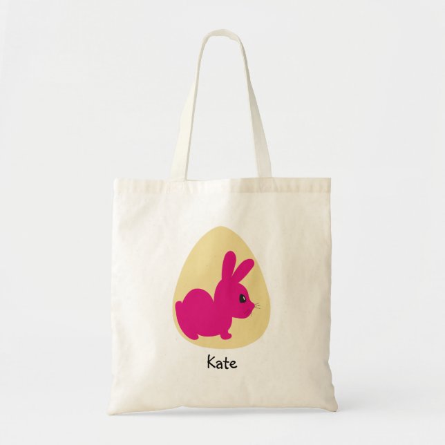 Tote Bag Lapin rose et Oeuf de Pâques Nom personnalisé (Devant)