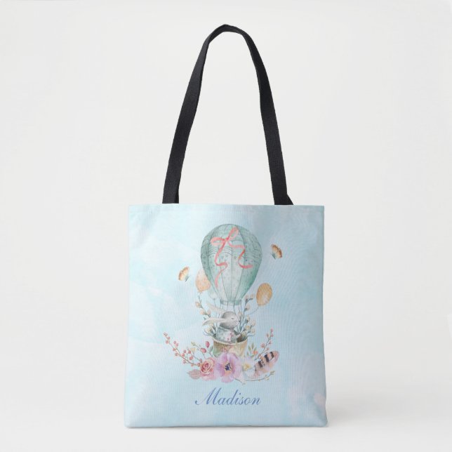 Tote Bag Lapin Whimsical Riding dans un ballon à air chaud  (Devant)