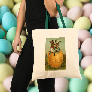 Tote Bag Lapins de Pâques victoriens vintage dans un œuf do