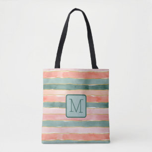 Tote Bag Larges Rayures Aquarelle Bloc de Couleur Monogramm
