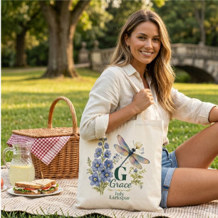 Tote Bag Larkspur Fleur de Naissance de Juillet Dragonfly P