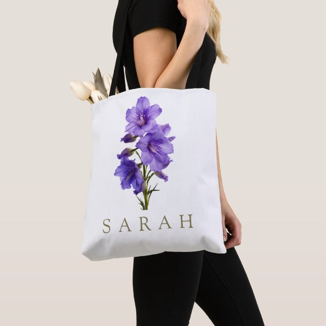 Tote Bag Larkspur Juillet personnalisé Fleur de naissance C (De près)