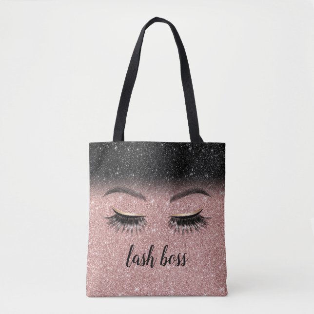 Tote Bag Lash Boss Salon Eyelash Rose Gold & Black Parties  (Devant)