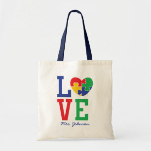 Tote Bag L'autisme   Cute Puzzle Piece Enseignant de coeur