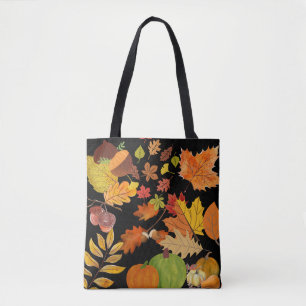Tote Bag L'automne foncé coloré laisse botanique fleuri