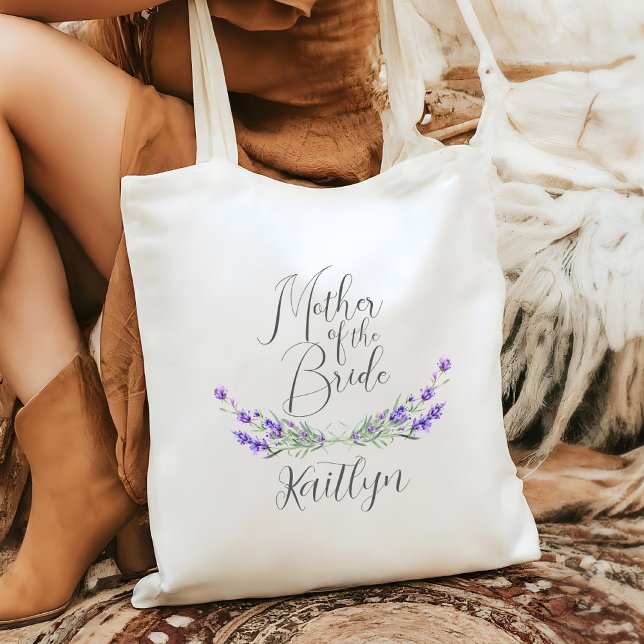 Tote Bag Lavande Laurier Belle-Mère De Mariée  (Mother of the Bride Wedding Tote with Lavender Laurels and Script Font
)