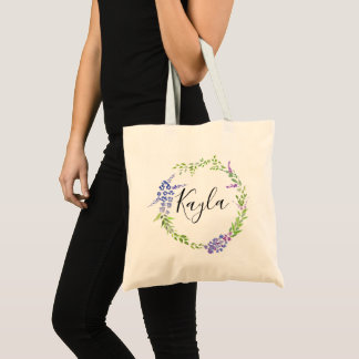 Tote Bag lavande wreath botanique personnalisée