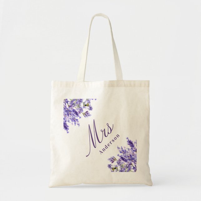 Tote Bag Lavender florales violet script mrs nom mariage (Devant)