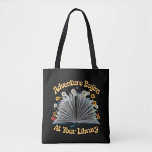 Tote Bag L'aventure commence à la bibliothèque Lecture esti