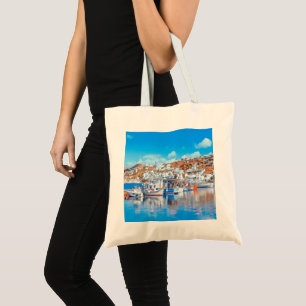 Tote Bag ldp MYKONOS - fishing boats - harbor - panorama