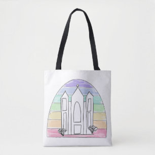 Tote Bag LDS Salt Lake City Temple arc-en-ciel couchant mor