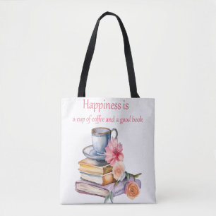 Tote Bag Le bonheur est une tasse de café et un bon livre