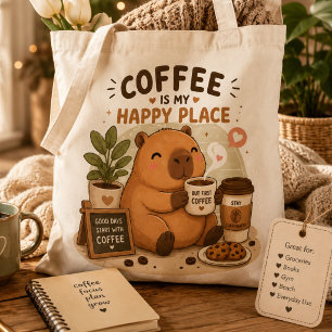 Tote Bag Le Café Est Mon Endroit Heureux Capybara Mignon Am