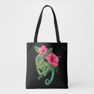 Tote Bag Le caméléon de Jackson avec Hibiscus