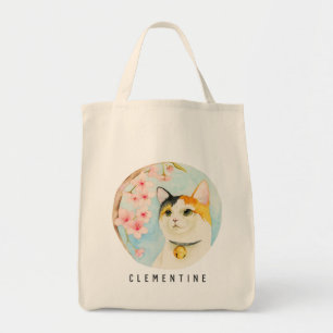 Tote Bag Le chat de calicot et les fleurs de cerisier  