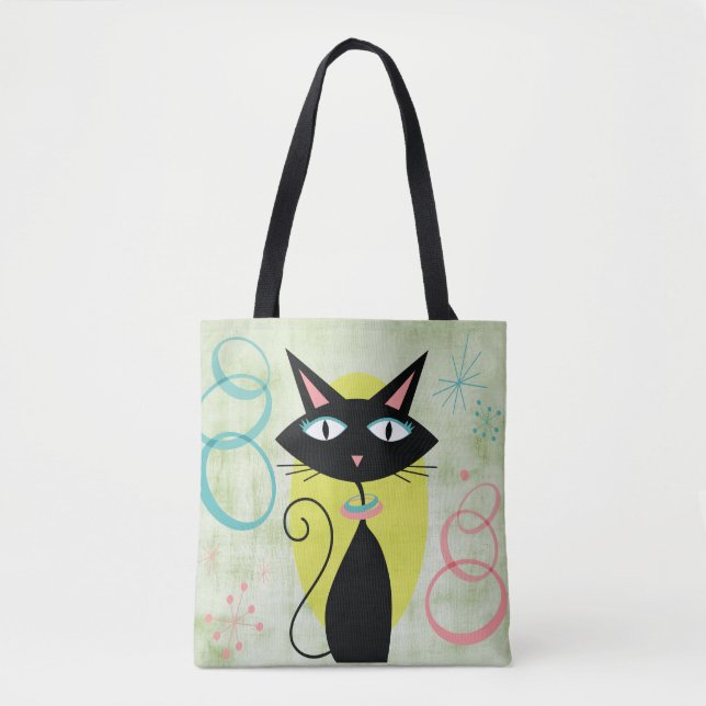 Tote Bag Le Chat noir atomique moderne du milieu du siècle  (Devant)