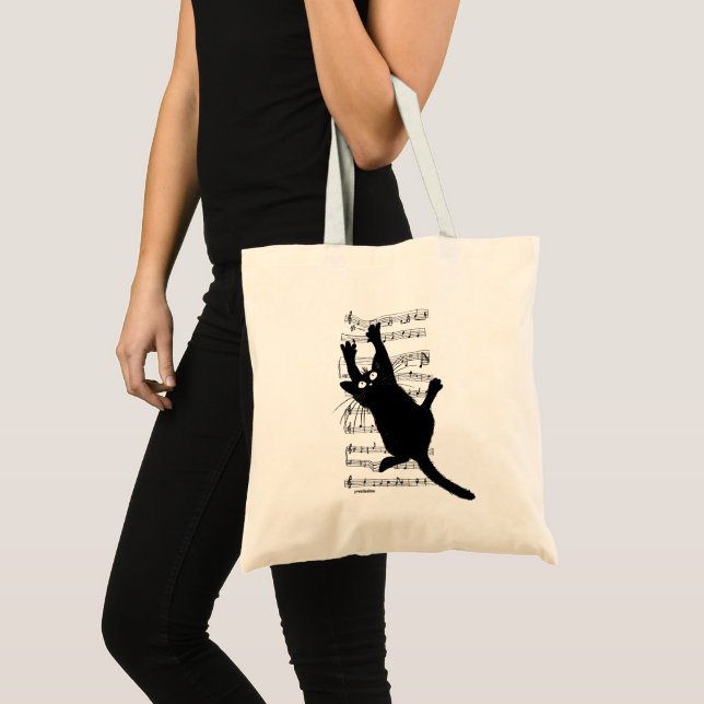 Tote Bag Le chat s'accroche aux notes de musique (Devant (produit))