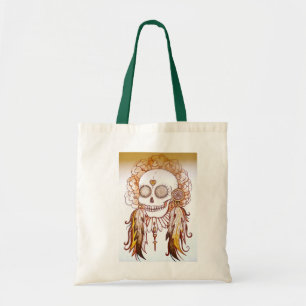 Tote Bag le crâne, les plumes et les fleurs indiens