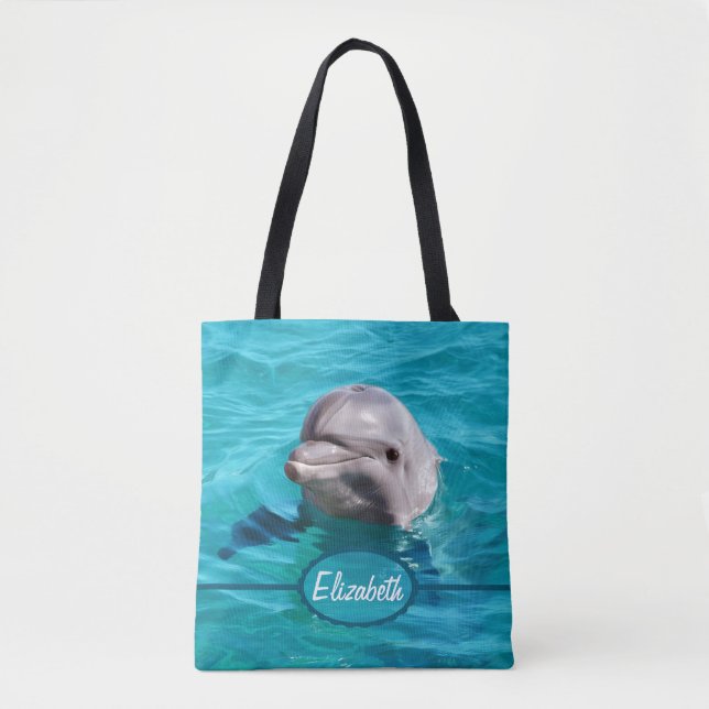 Tote Bag Le dauphin dans l'eau bleue personnalisent (Devant)