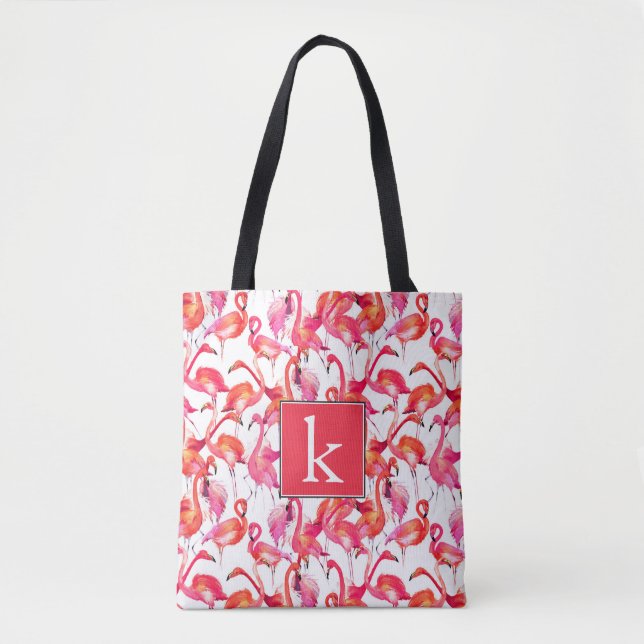 Tote Bag Le Flamant rose d'aquarelle dans les aquarelles | (Devant)