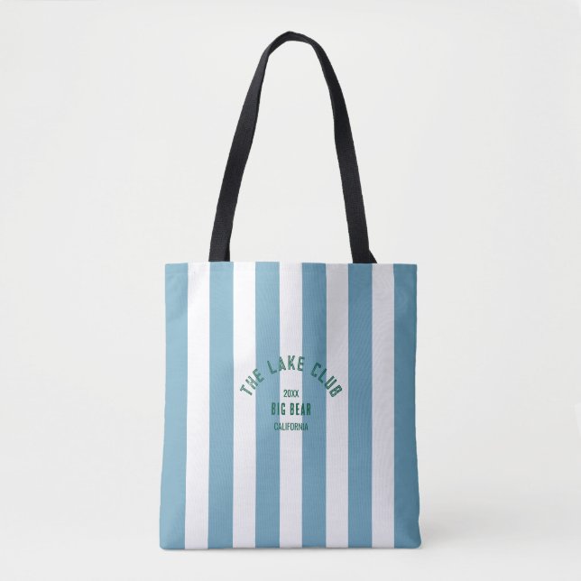 Tote Bag Le Lake Club Green Crest Blue Nautical Stripe (Devant)