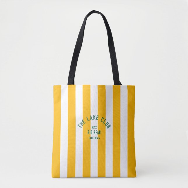 Tote Bag Le Lake Club Green Crest Yellow Nautical Stripe (Devant)