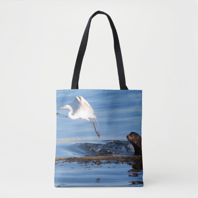 Tote Bag Le lion de mer et l'aigrette blanche (Devant)