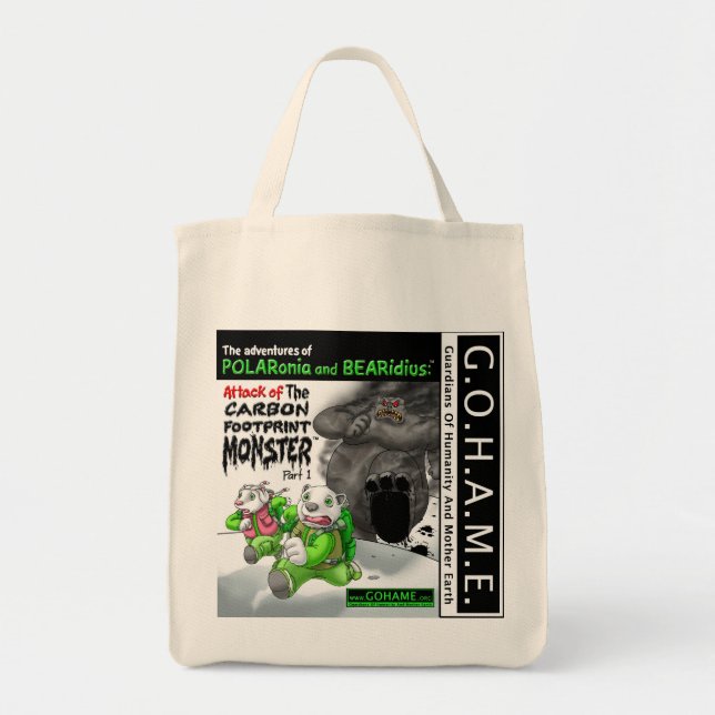 Tote Bag Le monstre d'empreinte de pas de carbone - partie (Devant)