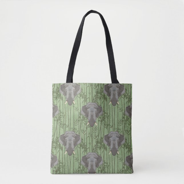 Tote Bag Le Motif blanc des éléphants majestueux Lotus (Devant)