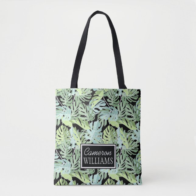 Tote Bag Le motif floral | de jungle ajoutent votre nom (Devant)