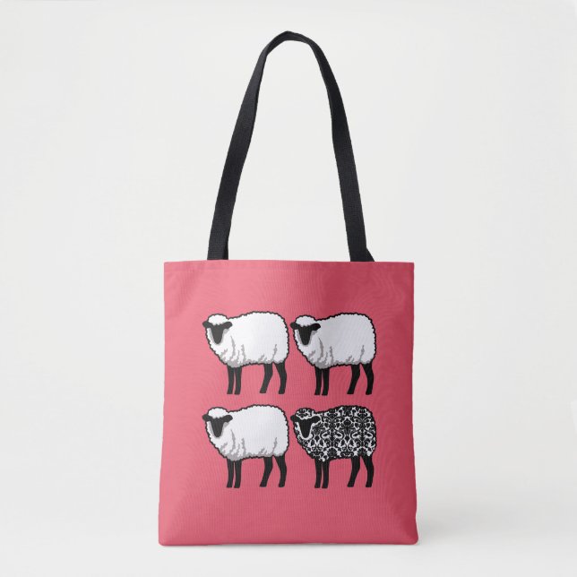 Tote Bag Le mouton noir Damas en rose (Devant)