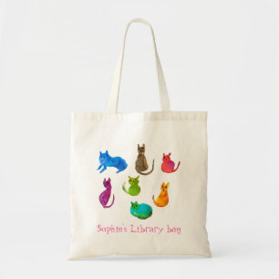 Tote Bag Le nom de l'enfant mignon chats livre bibliothèque