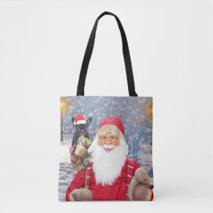 Tote Bag Le Père Noël et Cadeaux de Noël Chien-taureau fran