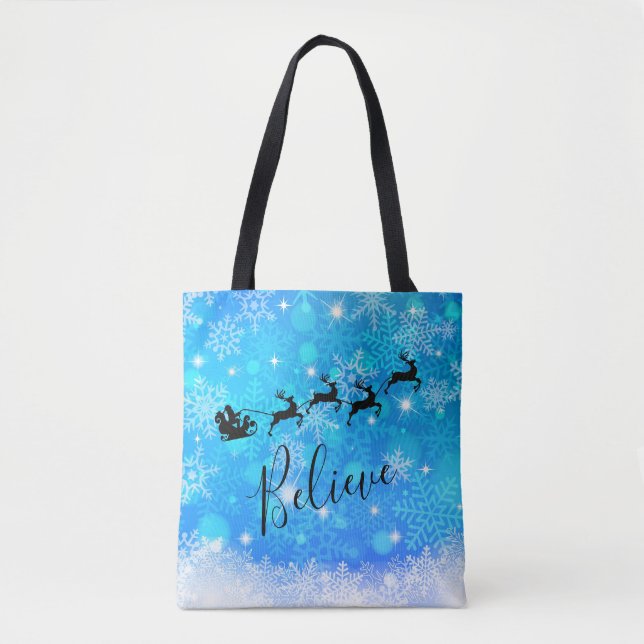 Tote Bag Le Père Noël et son renne volant - Croyez (Devant)