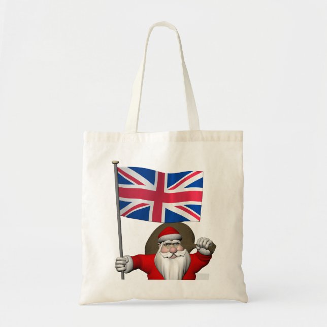 Tote Bag Le Père Noël Festif Avec Drapeau Du Royaume-Uni (Devant)